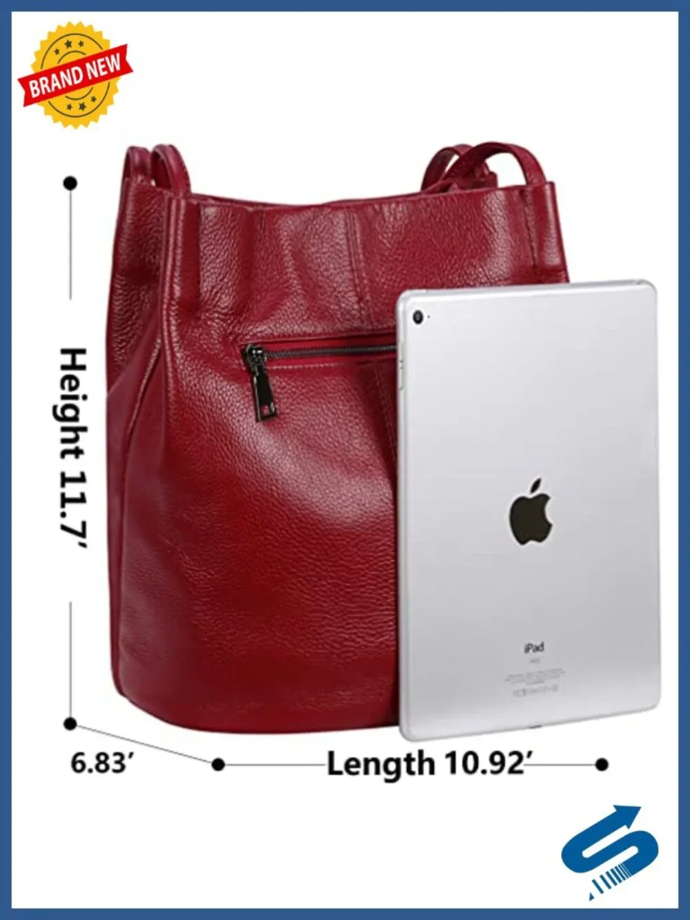Genuine Leather Bucket Tote Hobo Shoulder Handbag with Pockets for Women Work